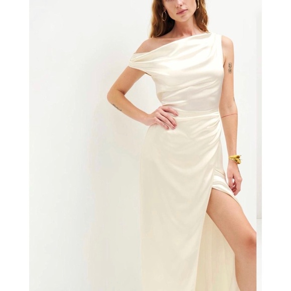 Reformation Ivory Poema Silk Off-Shoulder Dress (Brida) - Picture 3 of 8